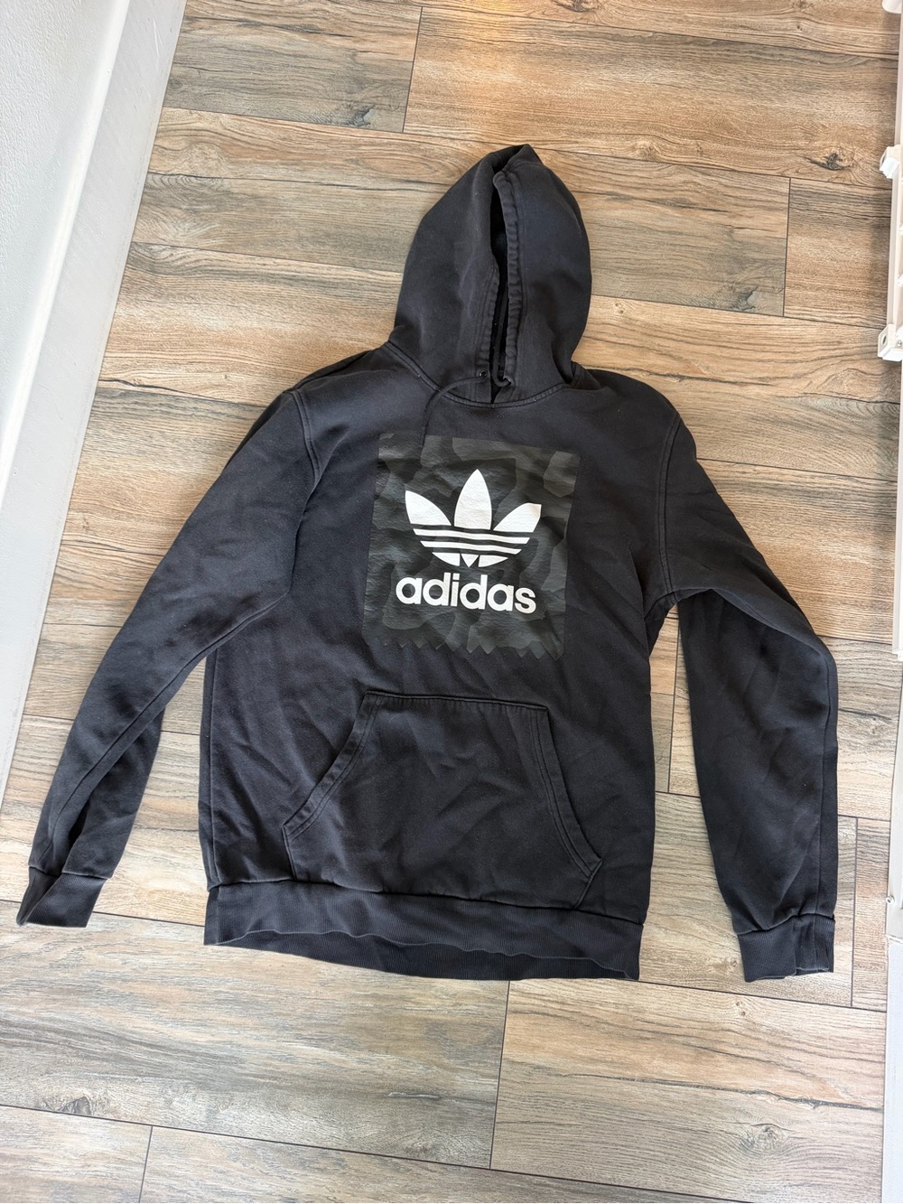 adidas Black Hoodie with White Trefoil Logo